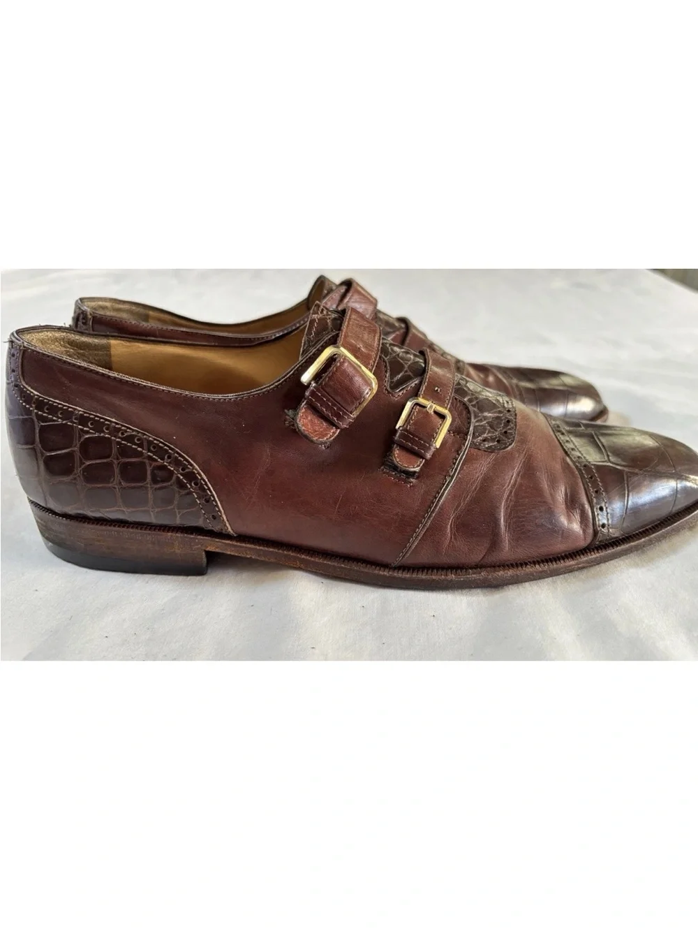 Caporicci Men’s 10 Genuine Alligator Leather Double Monk Strap Shoes Italy